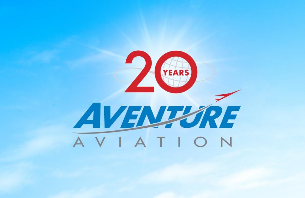 20 Years Aventure Aviation logo in front of a blue sky