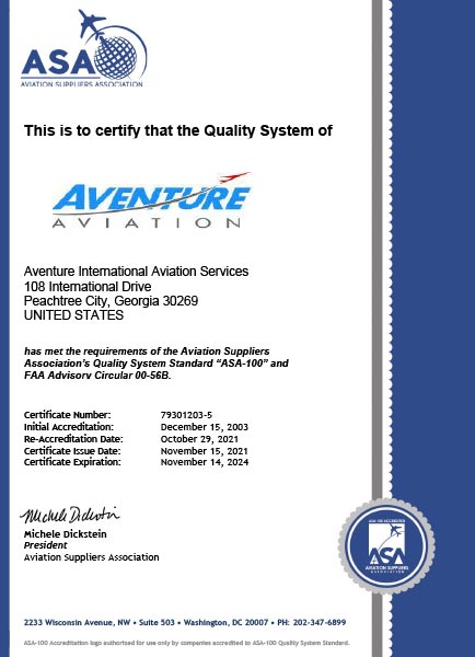 Aventure Aviation ASA certificate