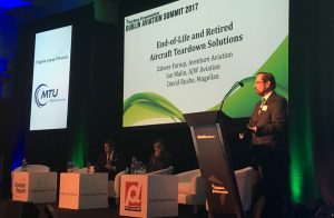 Aventure Aviation President Zaheer Faruqi moderates a panel at the Dublin Aviation Summit 2017