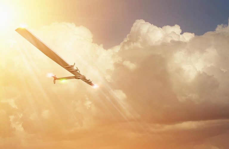 Experimental solar airplane in flight
