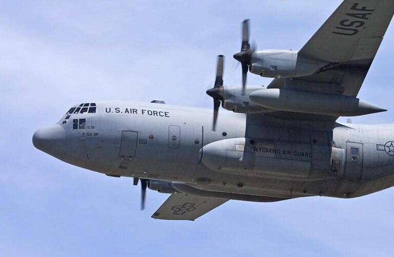 United States Air Force C-130 transport aircraft in flight