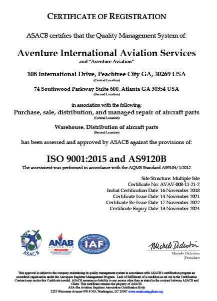 Aventure Aviation ISO certificate