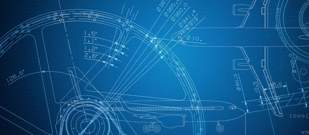 Blueprints of parts, with many circles, lines and numbers